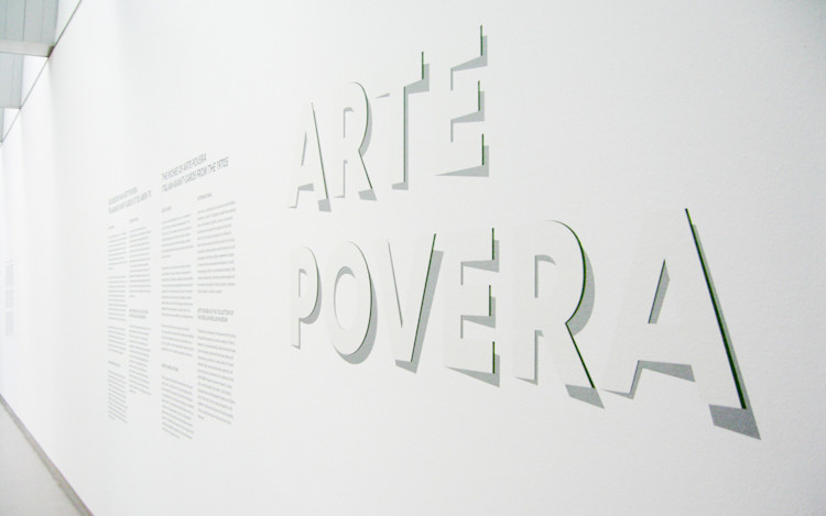 Examples of exhibition typography on the museum walls showing different uses of the ‘Open Type’ fonts.