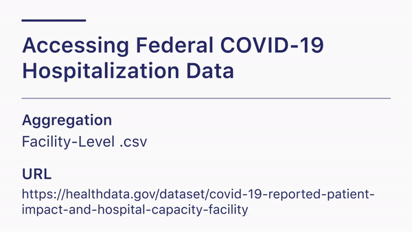Guide to accessing the HHS facility-level hospitalization timeseries dataset at https://healthdata.gov/dataset/covid-19-reported-patient-impact-and-hospital-capacity-facility