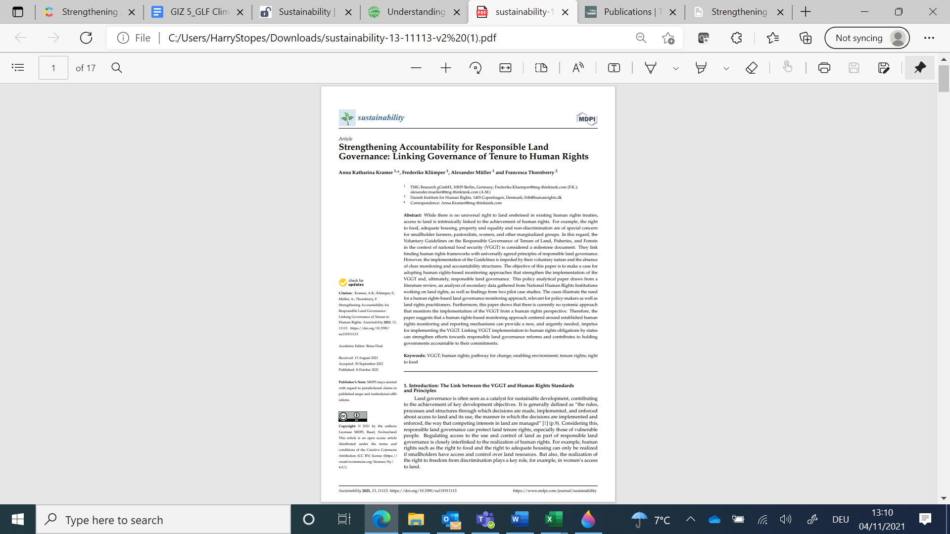 Strengthening Accountability for Responsible Land Governance: Linking Governance of Tenure to Human Rights