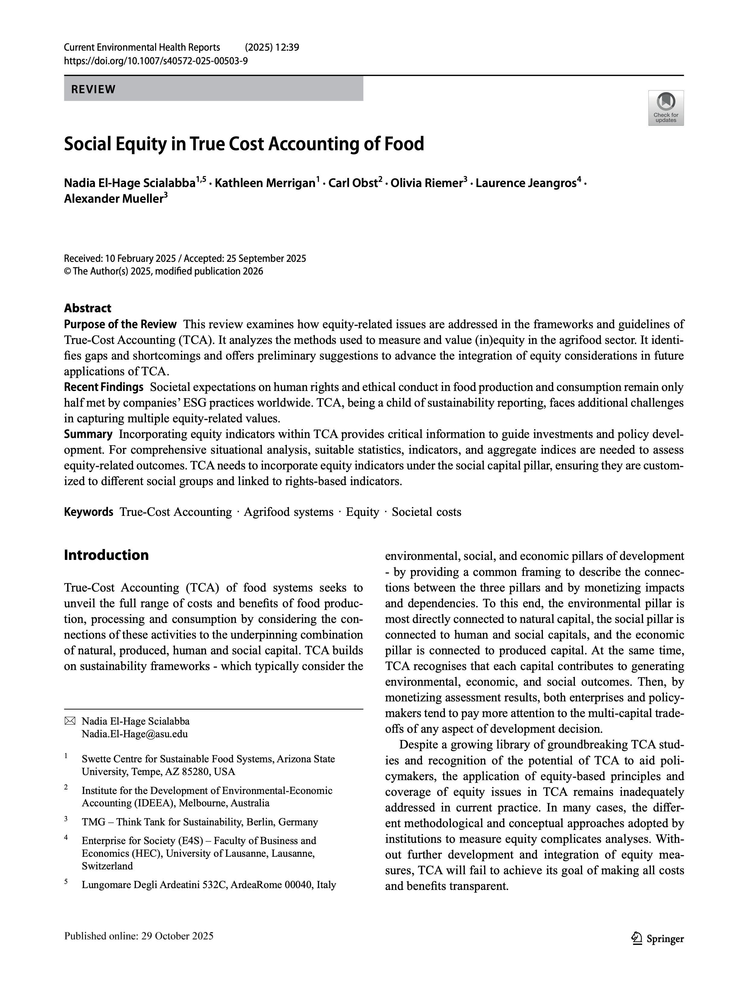 Social Equity in True Cost Accounting of Food