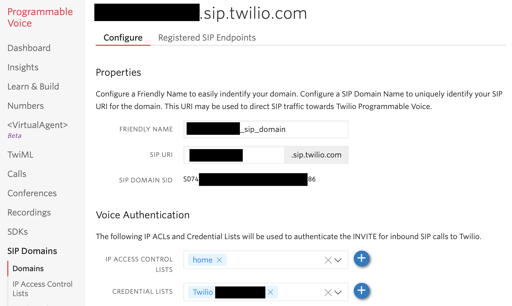 twilio wake up call - SIP domain configuration