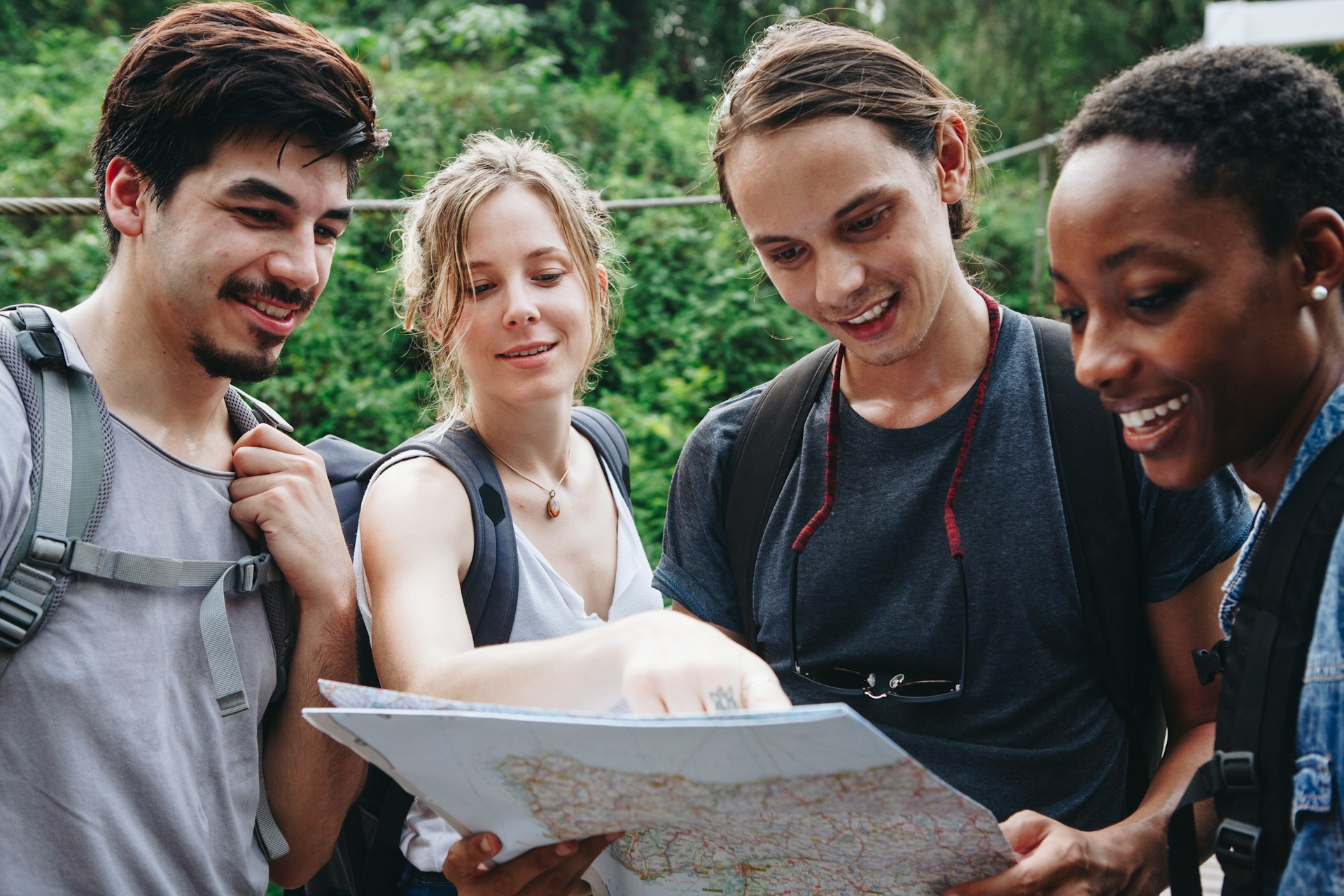 backpackers navigating