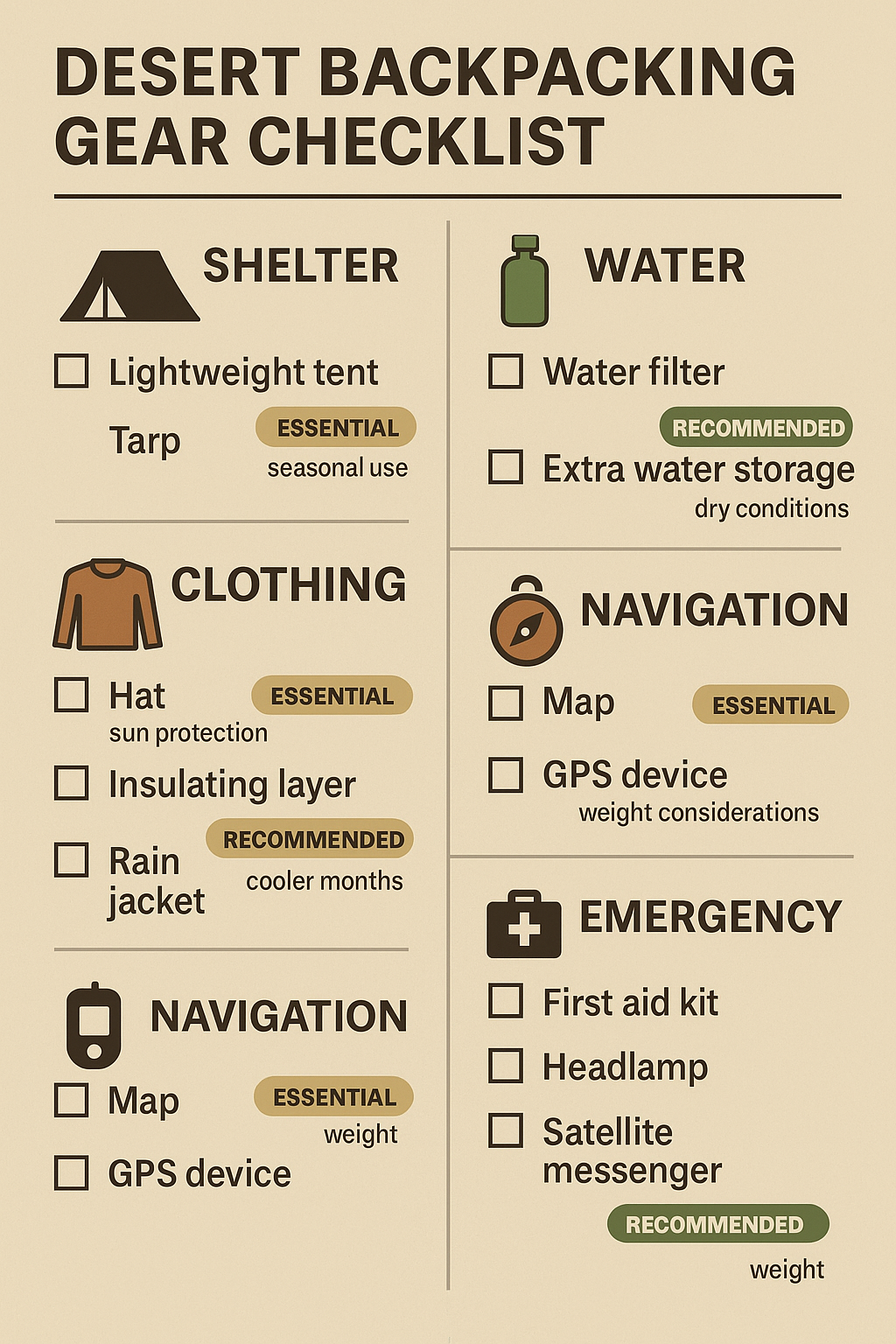 Desert Backpacking Gear Checklist