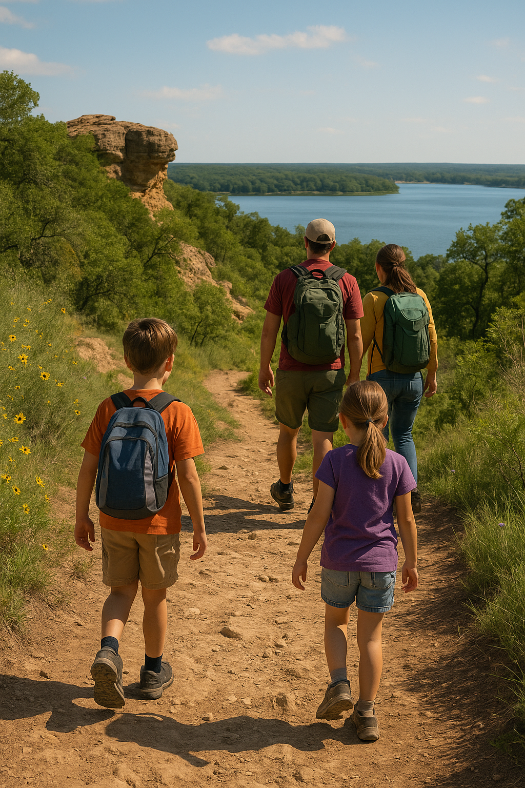 Family hiking Caprock Trail