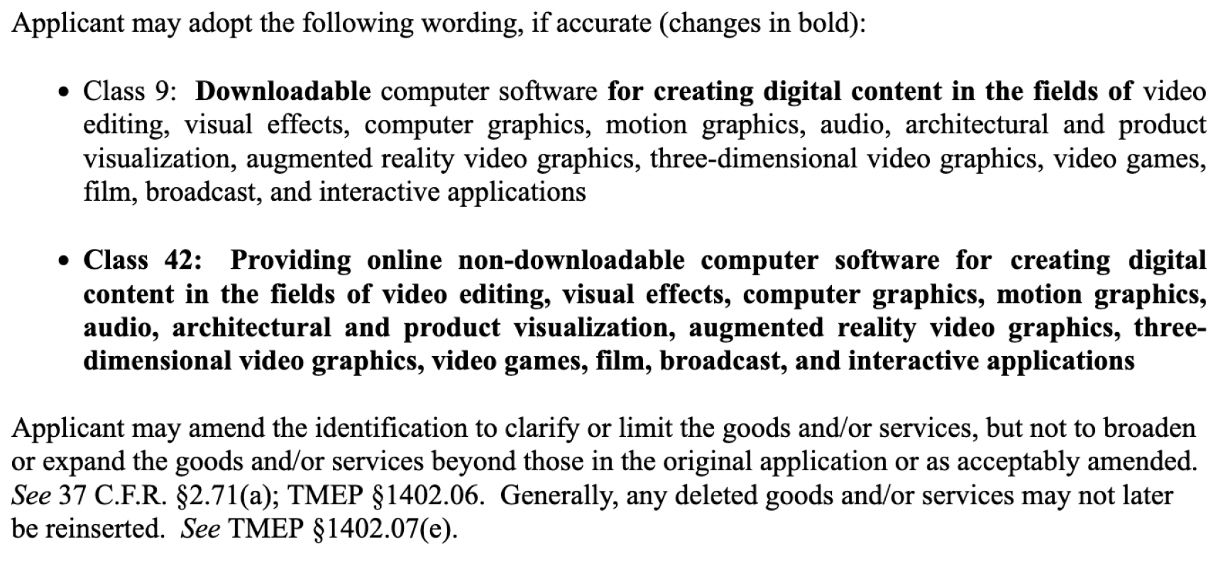 section of a sample application filed