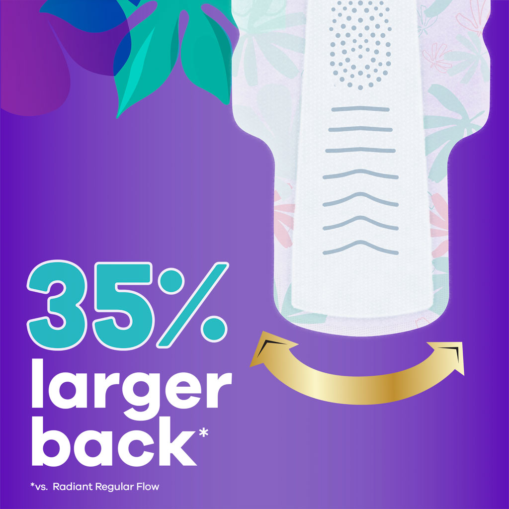 Menstrual pad with a 35% larger back for enhanced coverage