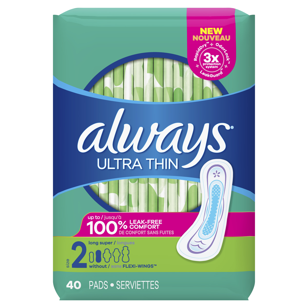 Ultra-Thin-Pads-Size-2-Long-without-Wings-40-Count