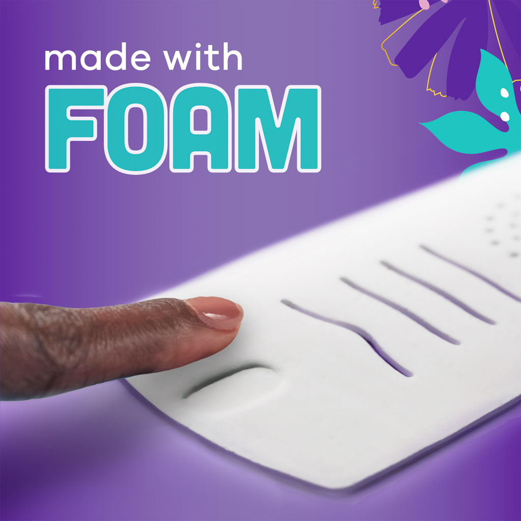 Foam‑based menstrual pad showing soft, cushion‑like flexibility
