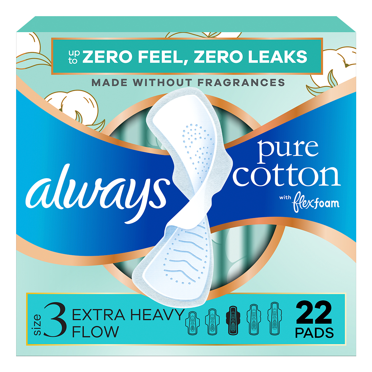 Pure Cotton with FlexFoam Pads Size 3 with Wings ct 22