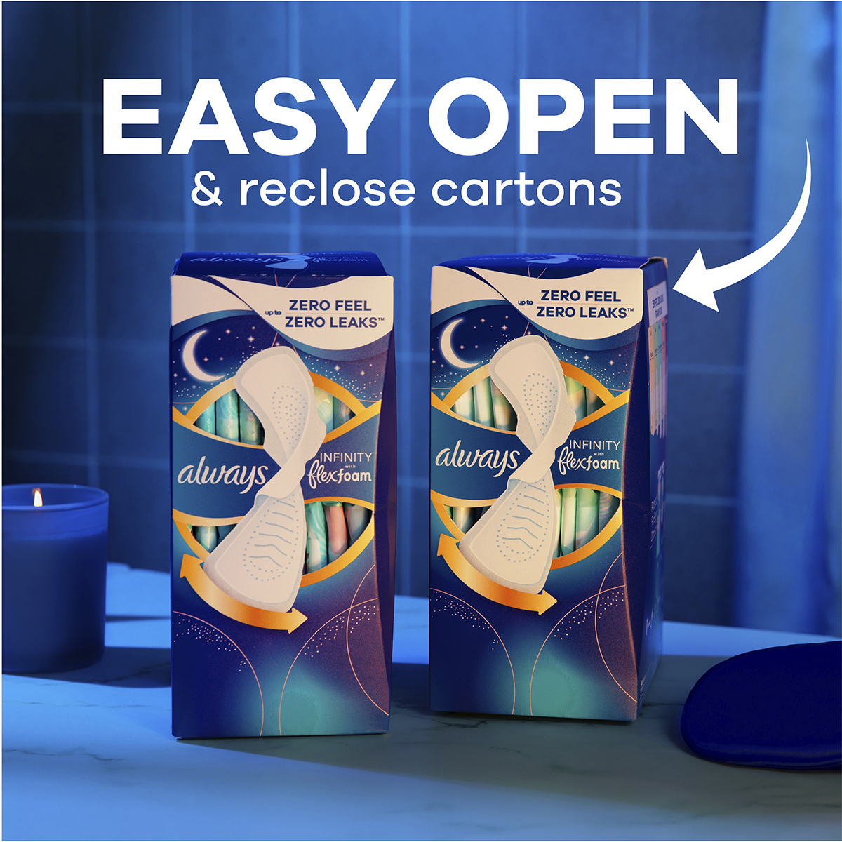 Always Infinity FlexFoam cartons are made for easy opening and reclosing.