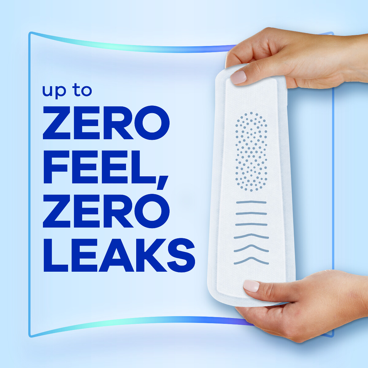 Always Infinity FlexFoam pad showcased with text highlighting Zero Feel, Zero Leaks on a light blue background