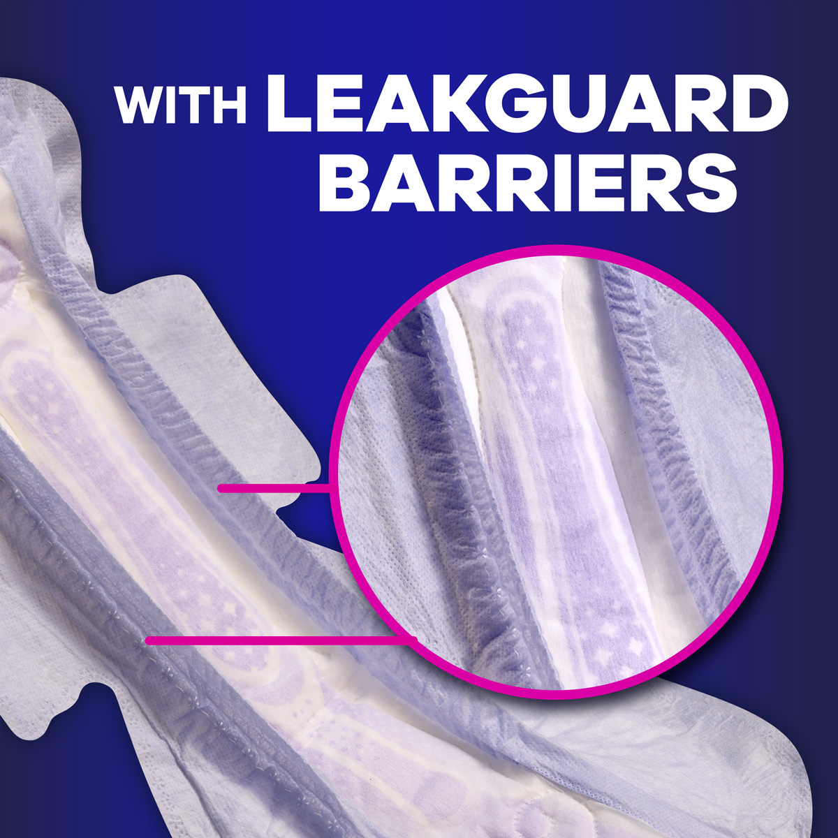 With Leakaguard Barriers. Features close up of Maxi size 6.