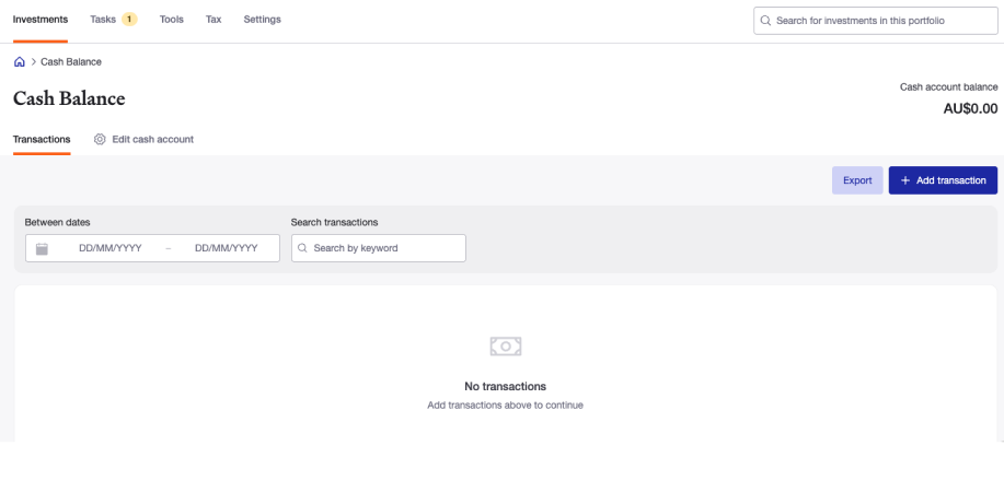 Cash account new tab