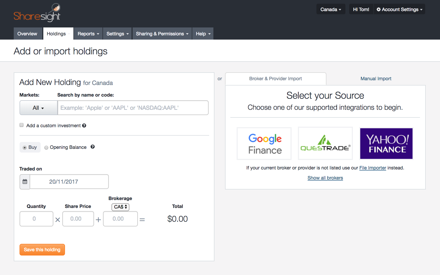 screenshot - sharesight + yahoo finance