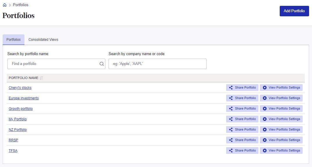 Search for holdings manage portfolio settings 2