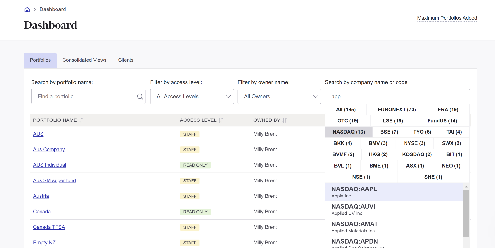 Search for holdings across portfolios 12