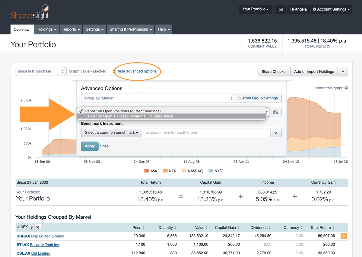 open + closed positions - screenshot