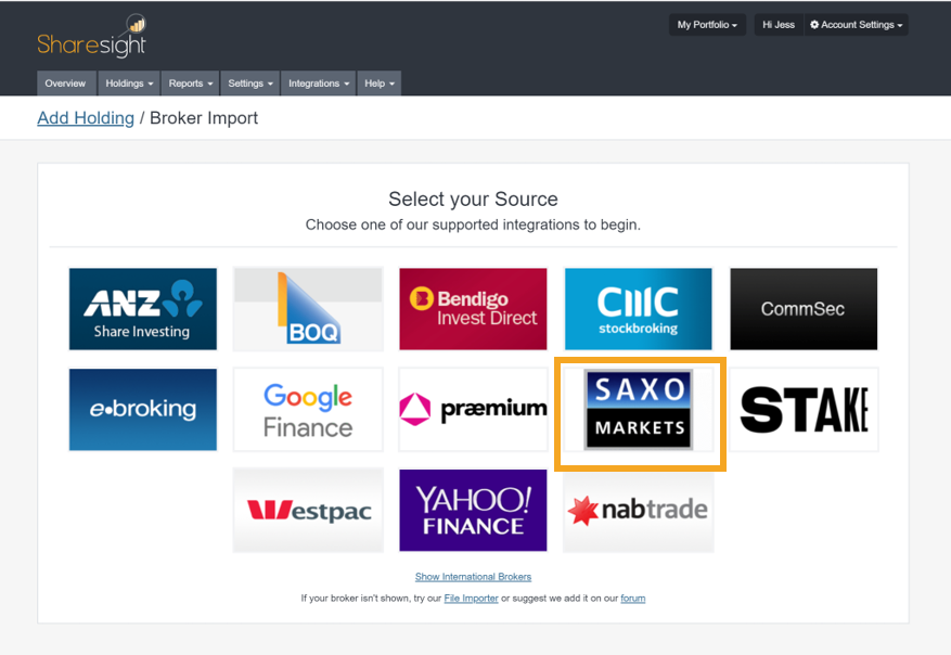 Saxo Markets Import Sharesight