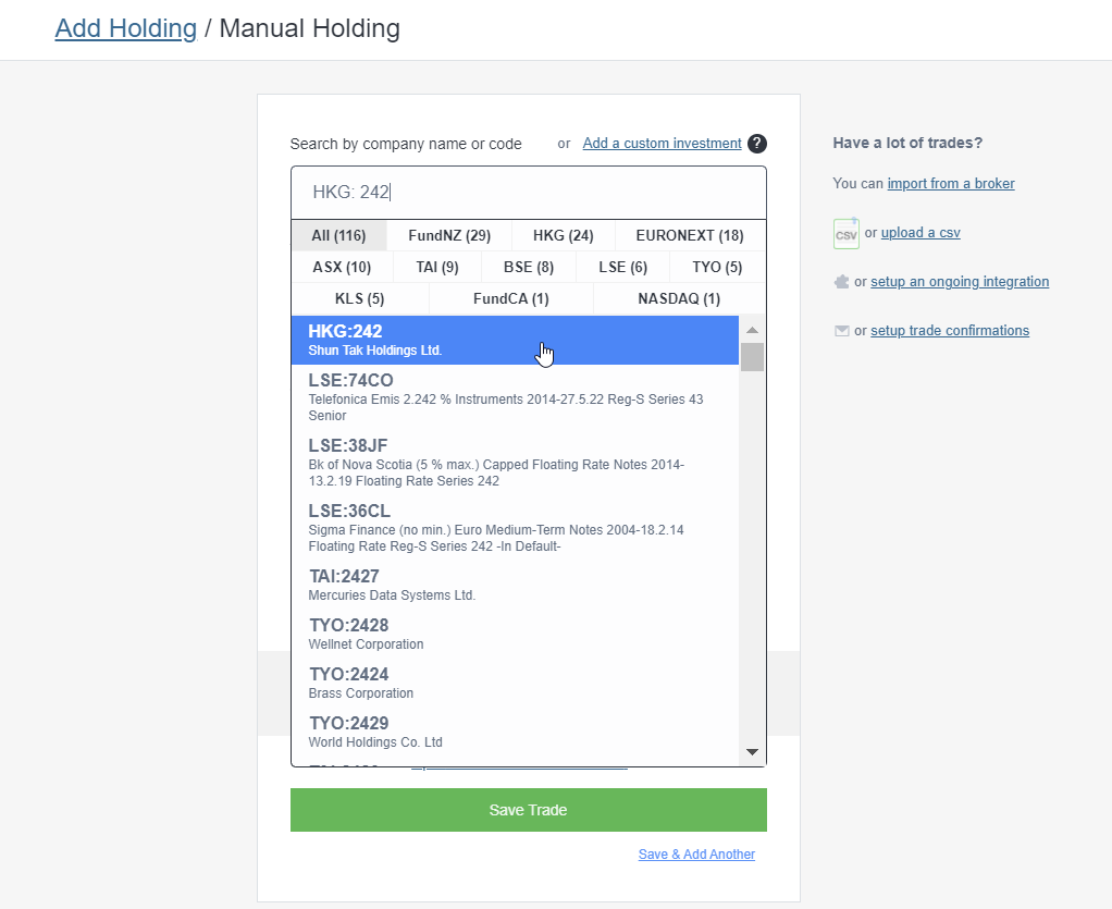 image 3 adding HKG stock to Sharesight