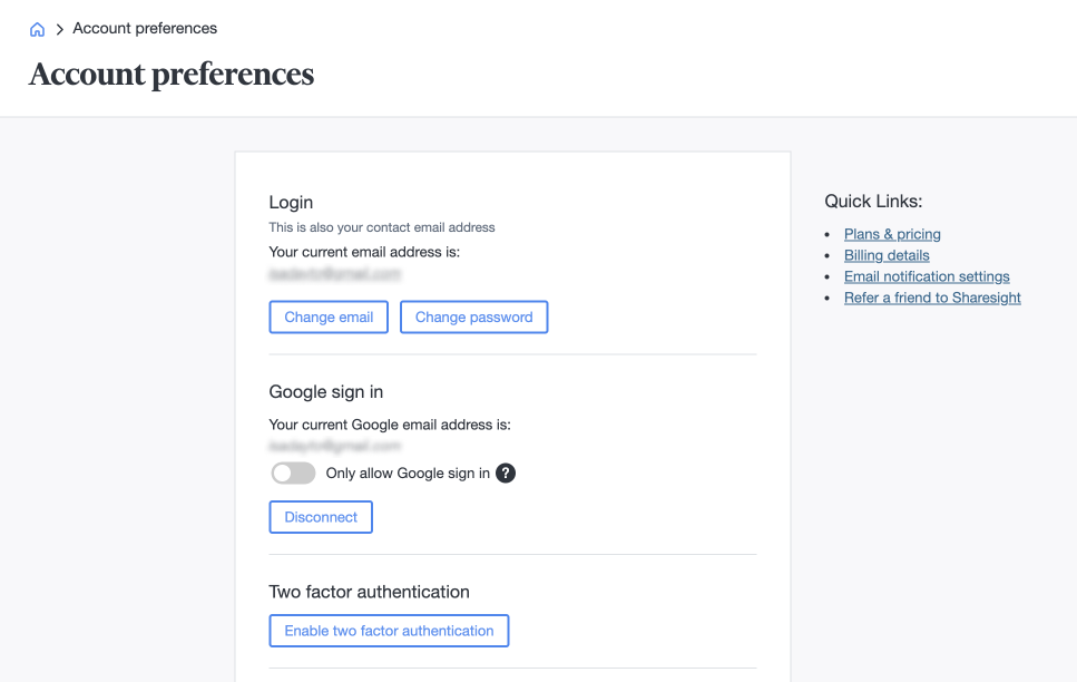 2FA Account preferences