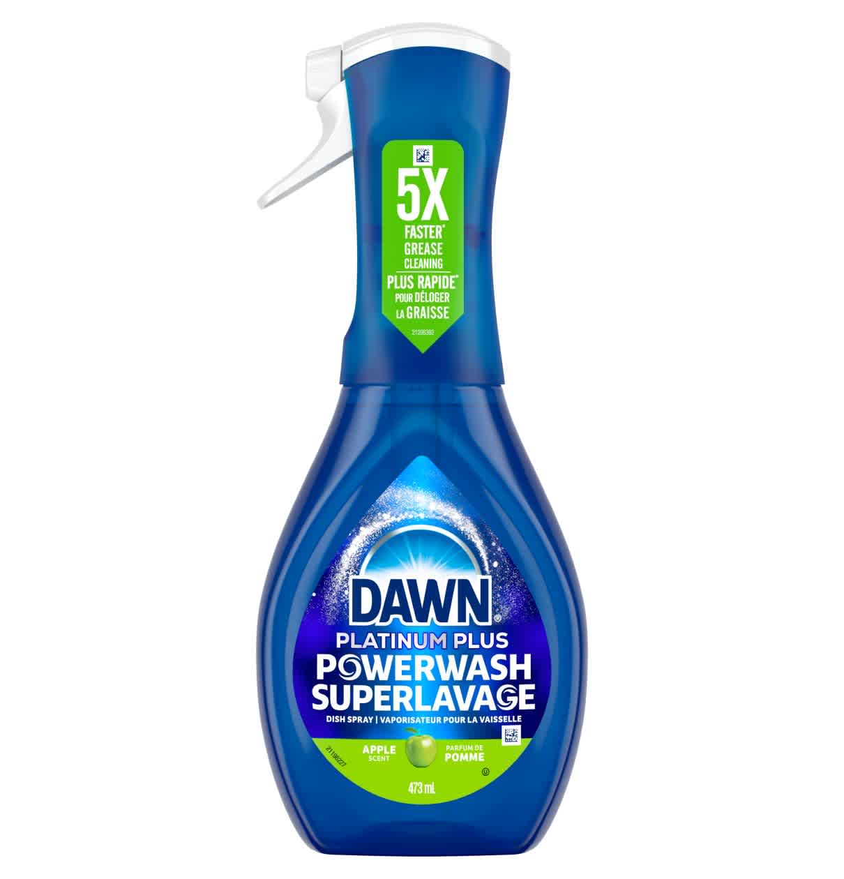 Vaporisateur à vaisselle Dawn Platinum Powerwash, savon à vaisselle, parfum de pomme