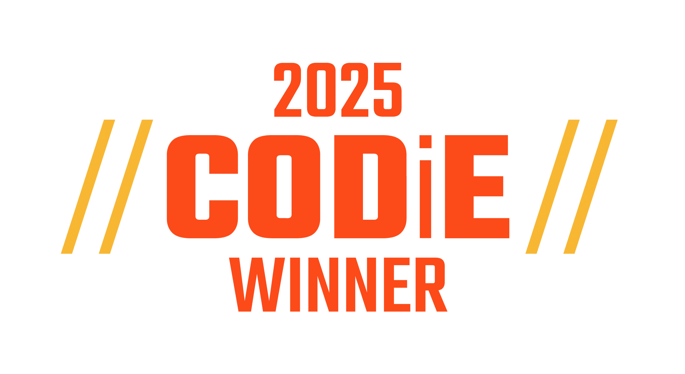 Logo that reads "2025 CODiE Winner" with yellow bars on either side
