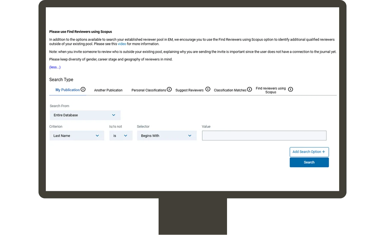 Screenshot of the 'Find Reviewers using Scopus' search section