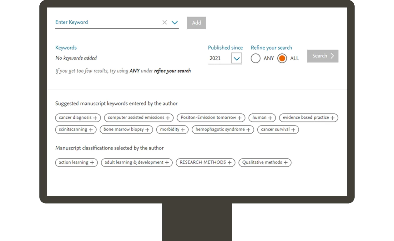 Screenshot of the keyword search in Find Reviewers
