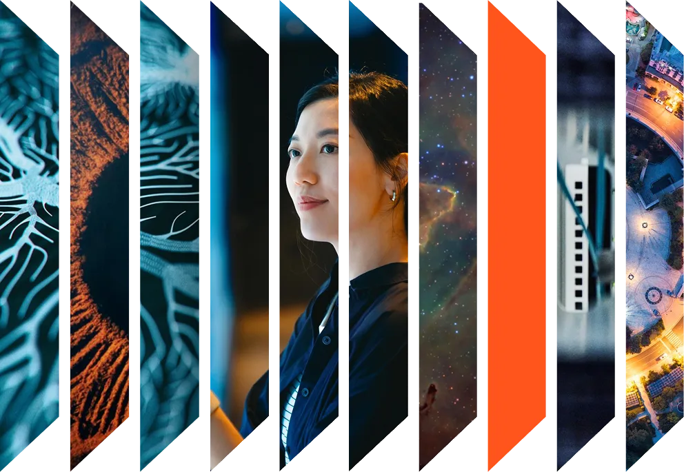 Collage of people, landscapes and technology