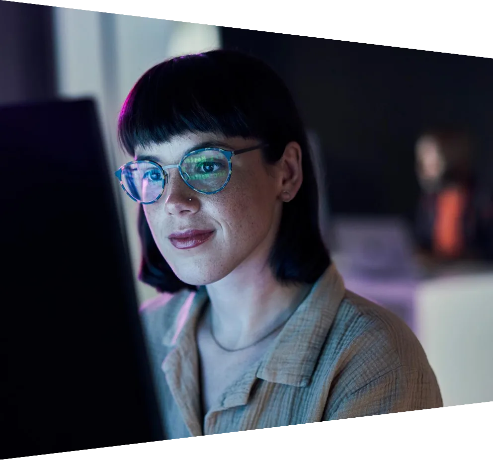 Female working at night on her laptop