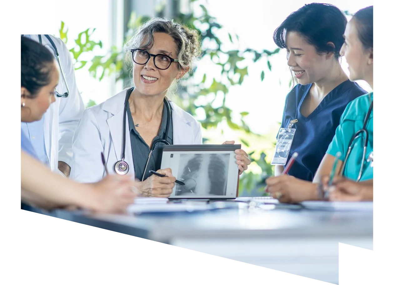 Medical professional teaching students