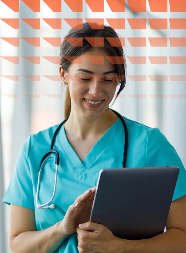 Female clinician using tablet