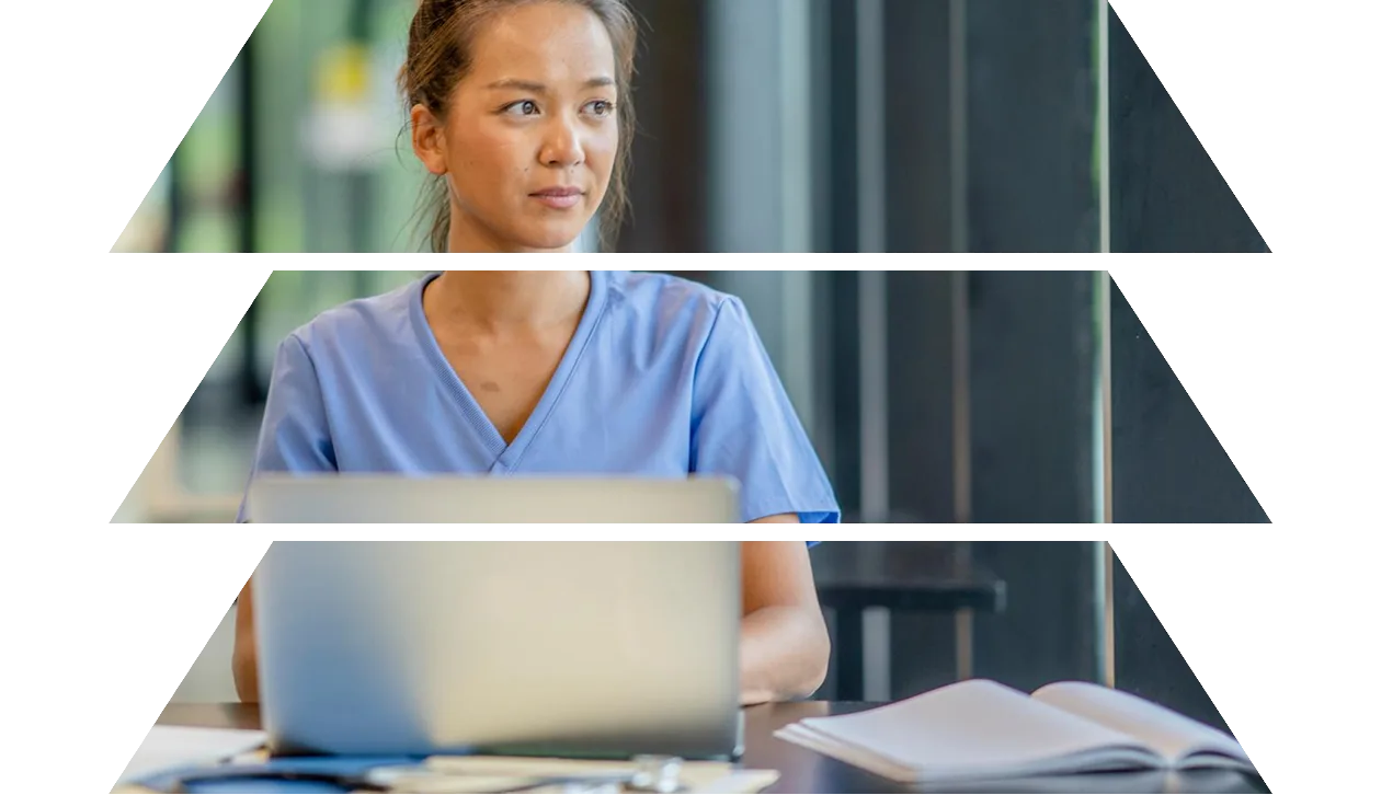 Nursing student working with a laptop