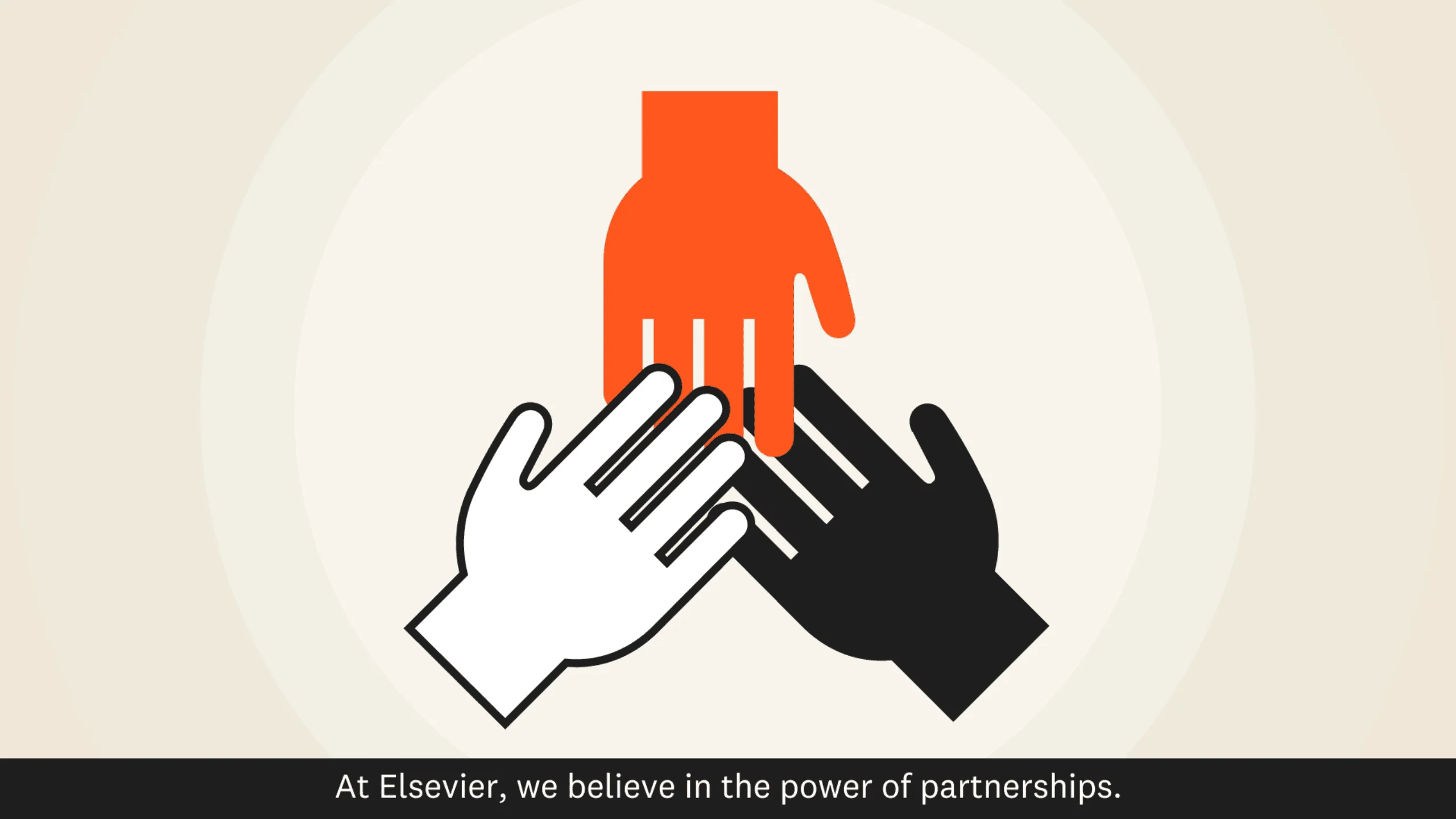 Three hands reaching towards each other