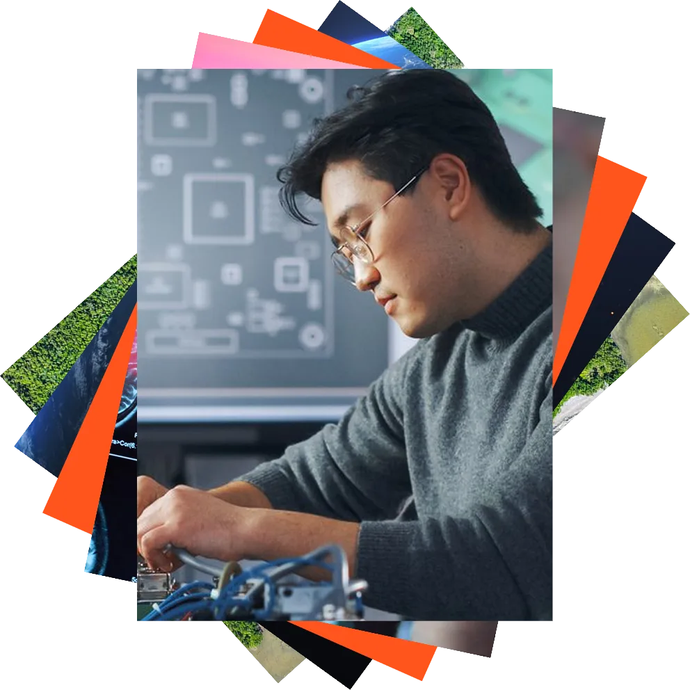 A young woman in a chemical laboratory setting wearing clear protective glasses.