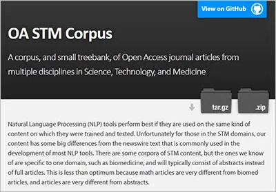 Screenshot des Open-Access-Korpus von STM-Inhalten