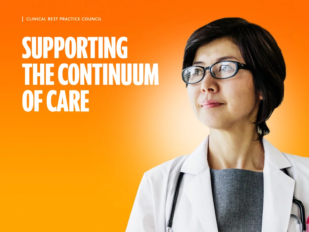 physician reading the title supporting the continuum of care