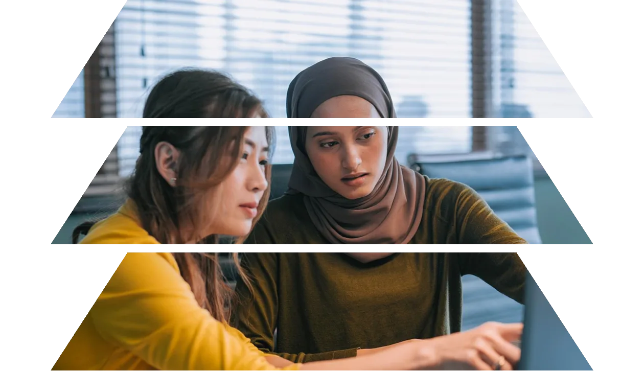 Male and female colleague sharing information