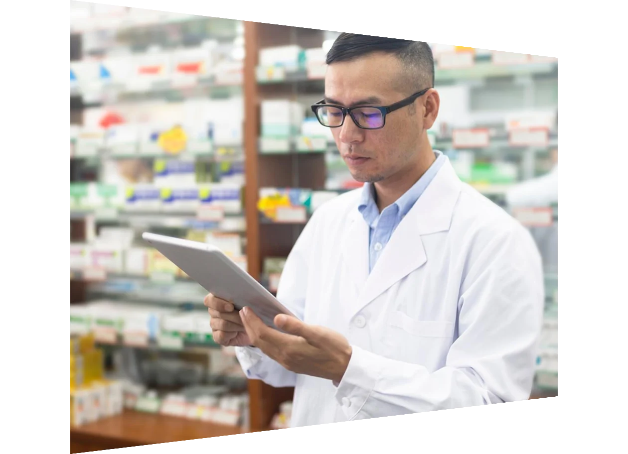 Pharmacists checking stock