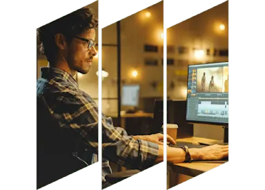 Man works on computer