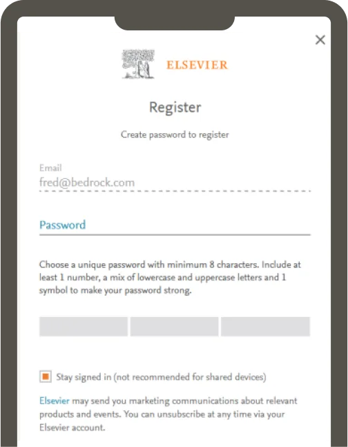 Screenshot of register screen in Elsevier's Reviewer Hub