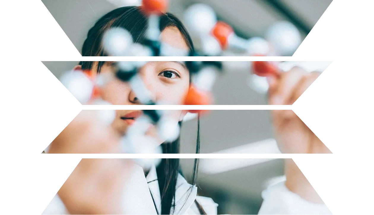 A chemists looking at a molecular model kit