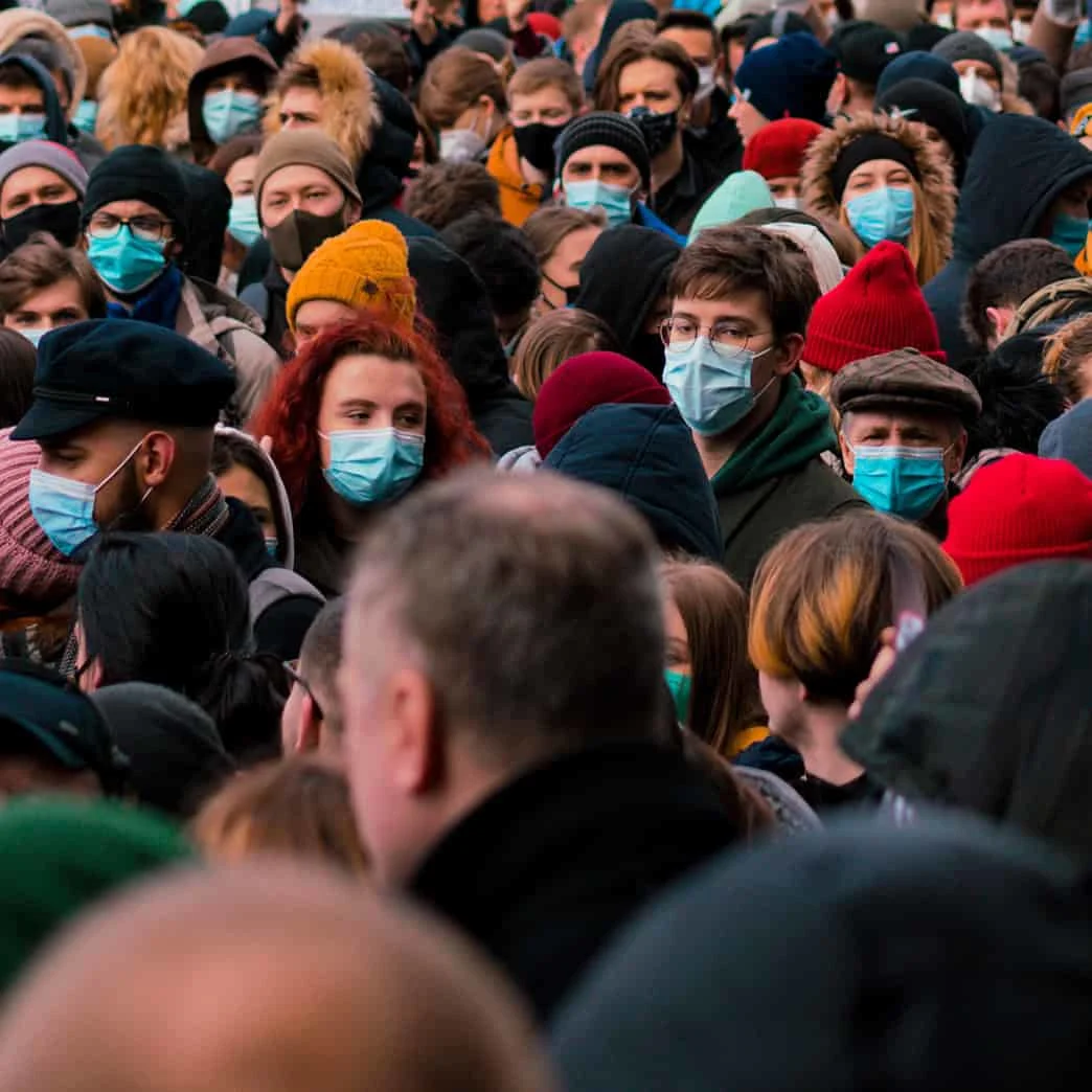 crowd with facemasks