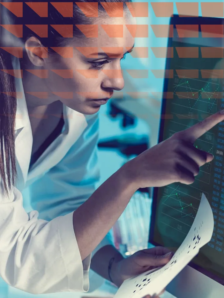 Researchers using a computer