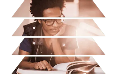 Man with glasses reading a book