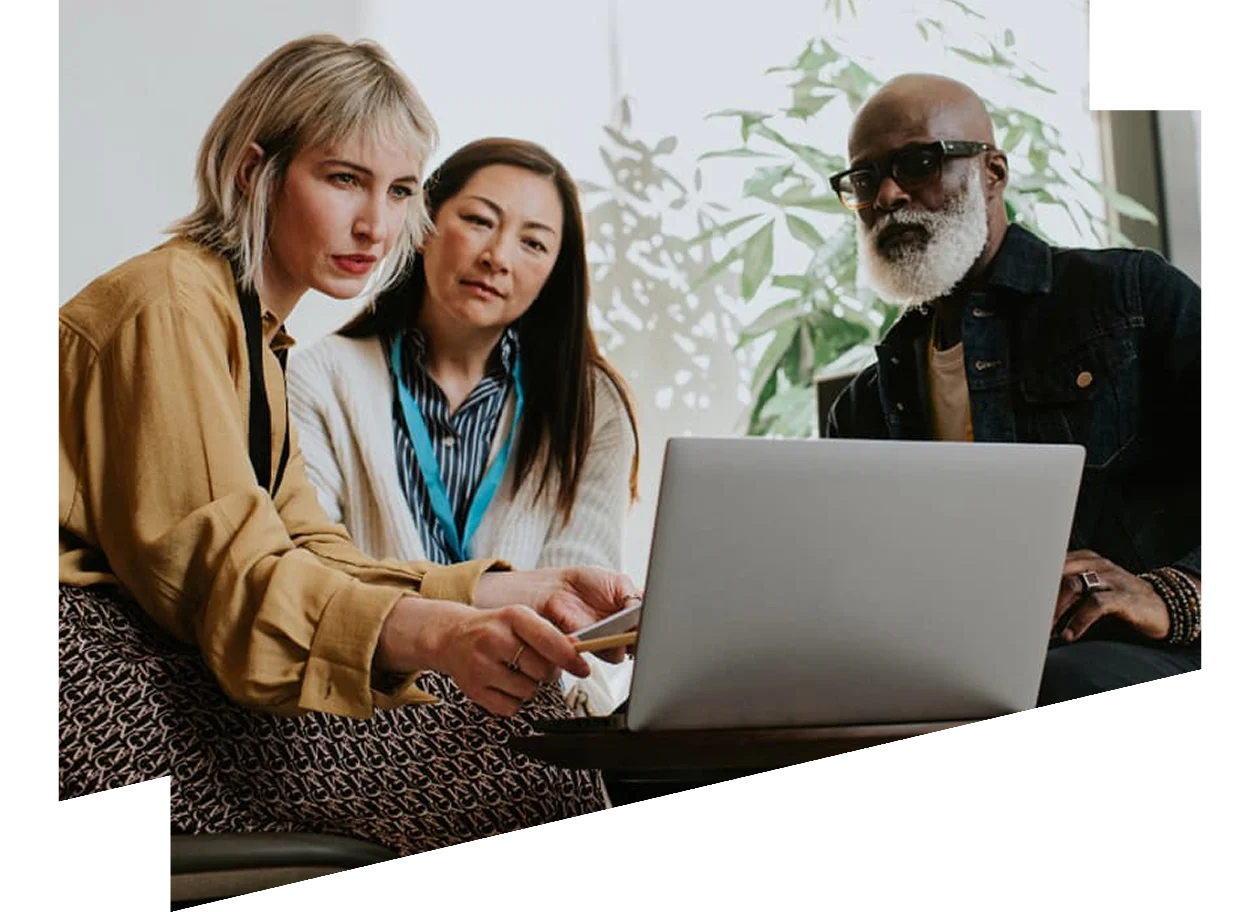 Three people coworking in modern office
