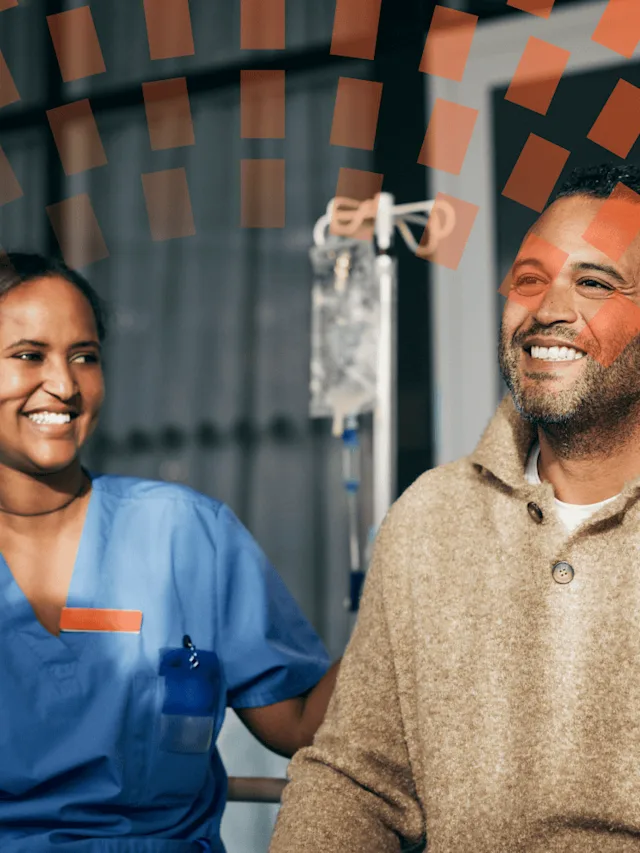 A female nurse and patient in a hospital setting.