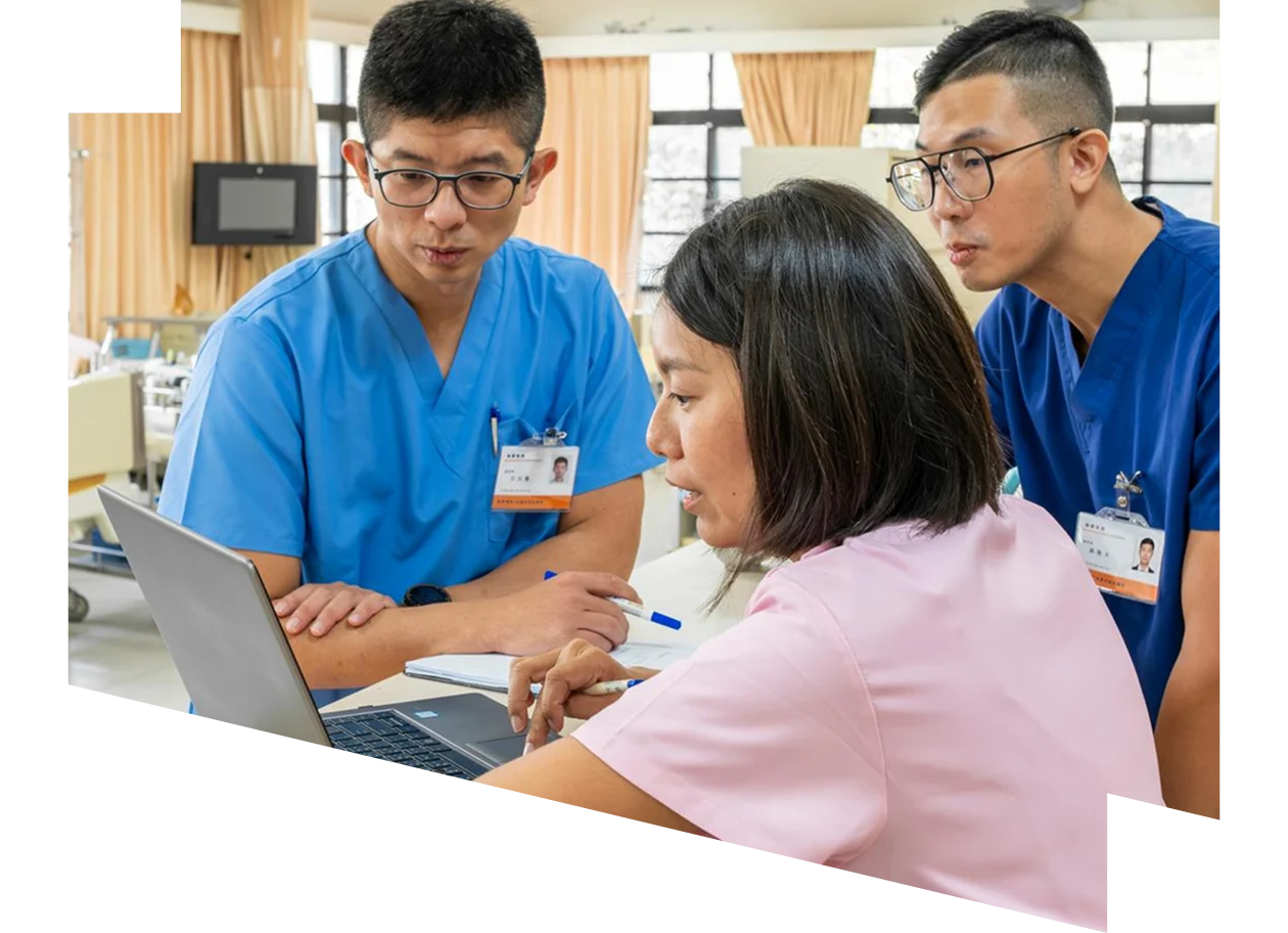 Group of medical practitioners having a discussion in a hospital