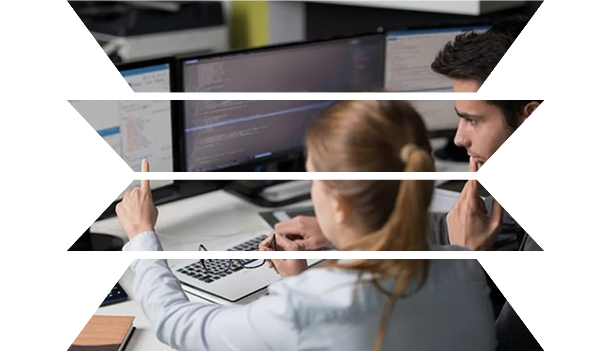 Young students looking at computer screens together