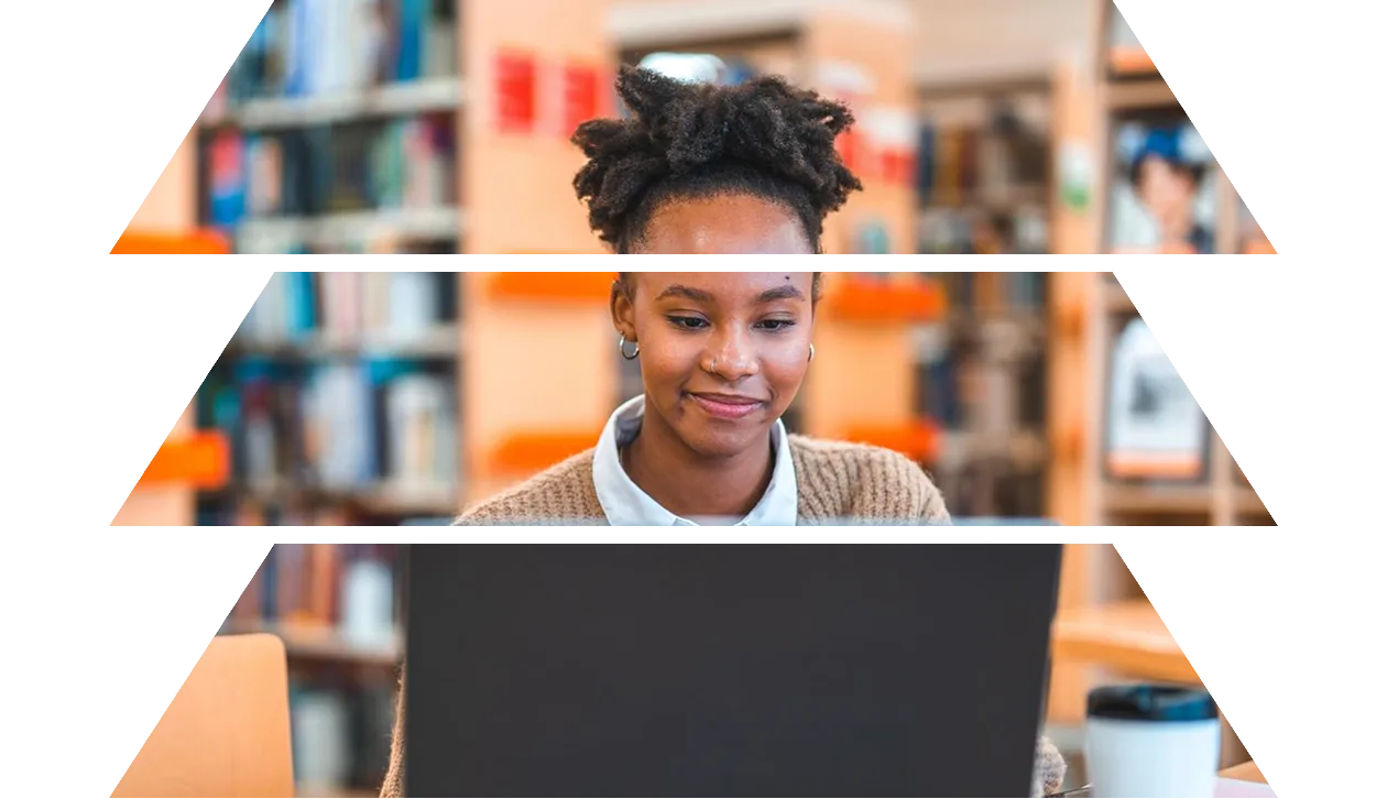 Female student working in a public library